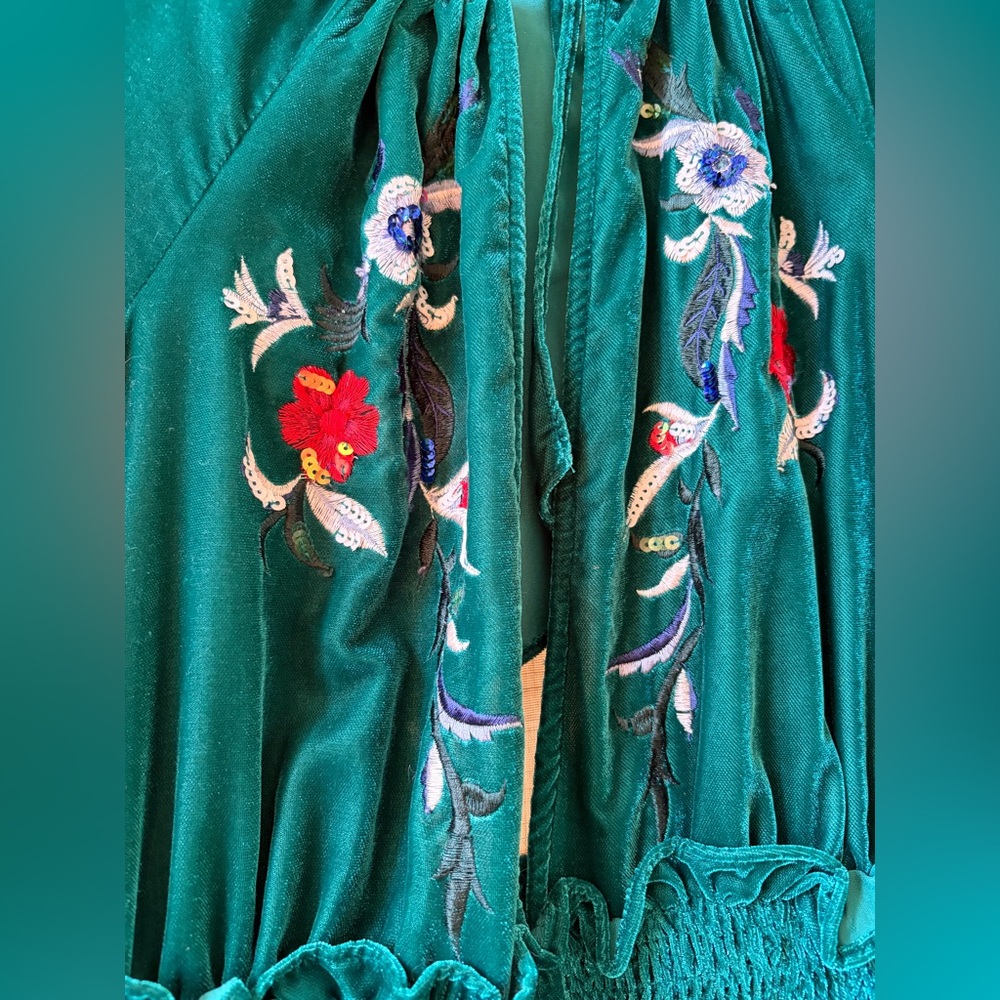ASOS Dark Green Floral Embroidered Velvet Wide Leg Jumpsuit - Picture 6 of 8